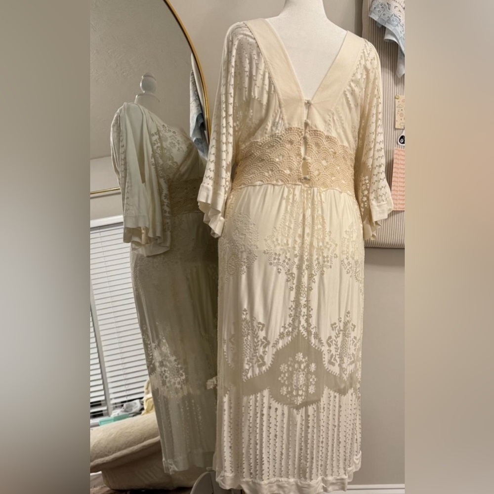 Farm Rio / Anthropologie Cream Solana Bohemian Boho Stunning Dress Size XL - Picture 2 of 5